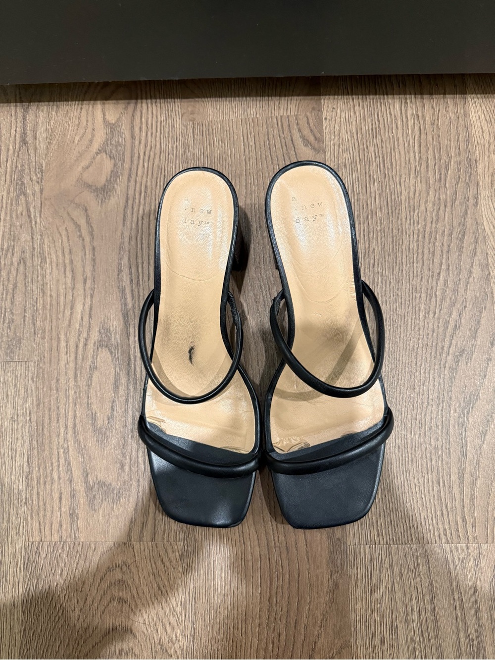 A New Day Black Strappy Square-Toe Block Heel Sandals